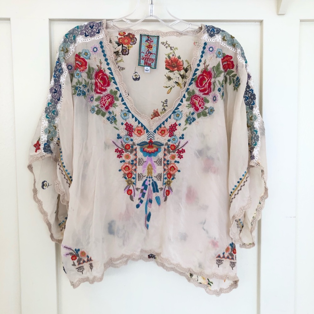Johnny Was Embroidered Rayon Kimono blouse rare